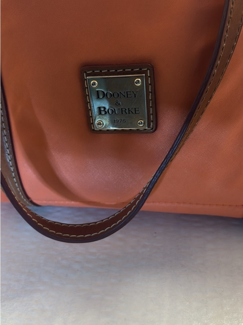 Dooney & Bourke Orange Shoulder Tote with Brown Leather Trim